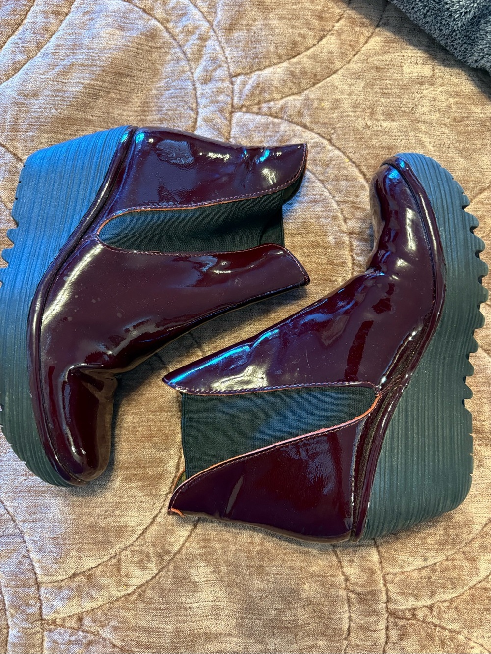 Fly London Women's Burgundy Patent Wedge Ankle Boots